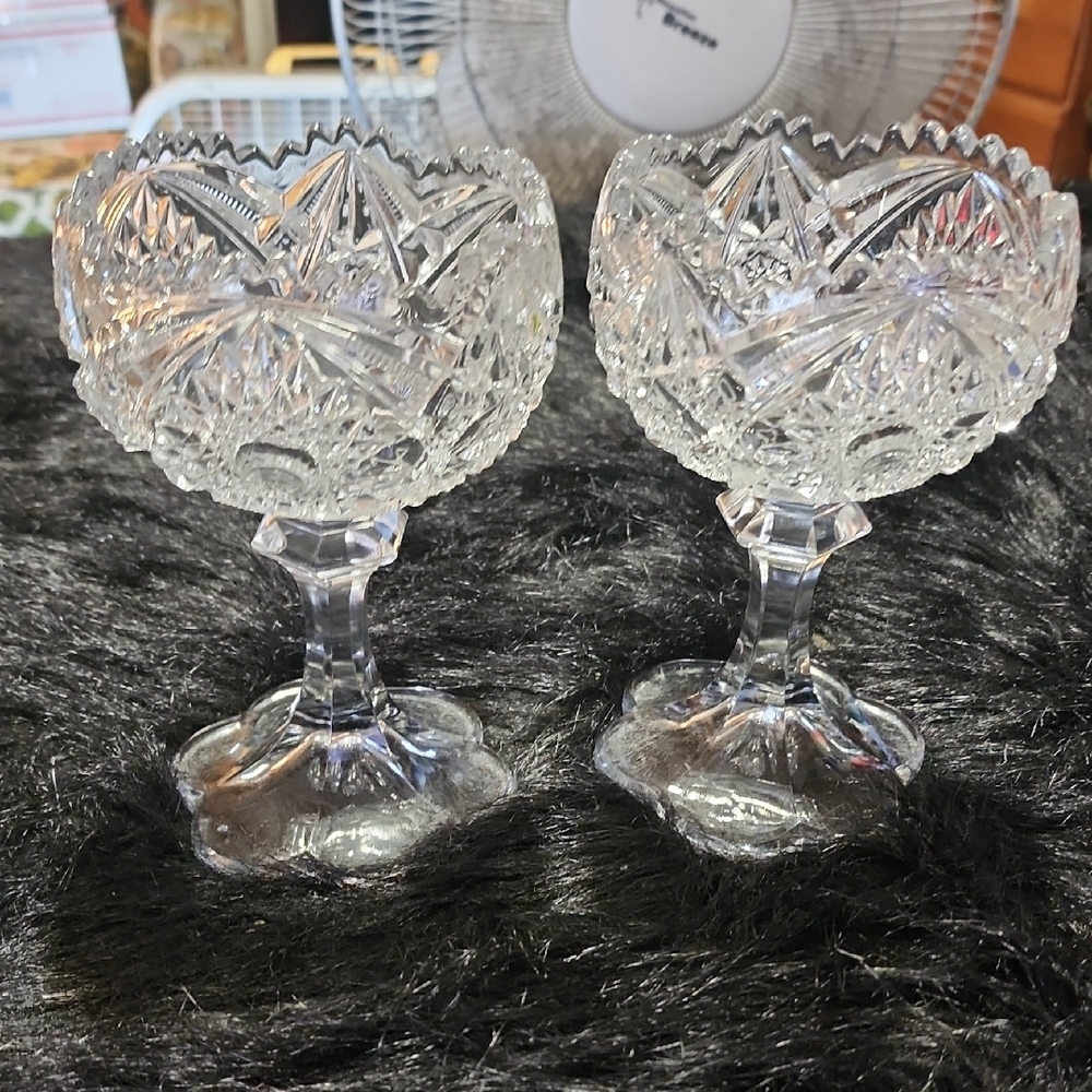Elegant Pair Of VINTAGE HOBSTAR PEDESTAL COMPOTES.